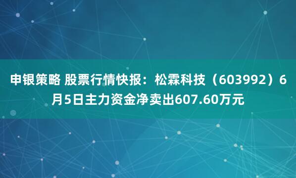 申银策略 股票行情快报：松霖科技（603992）6月5日主力资金净卖出607.60万元